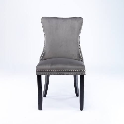 Back. LUCKY ONE - Assembled Wing-Back Dining Chair Set of 2 with Nailhead Trim Solid Wood Legs Upholstered Side Chair - Gray.