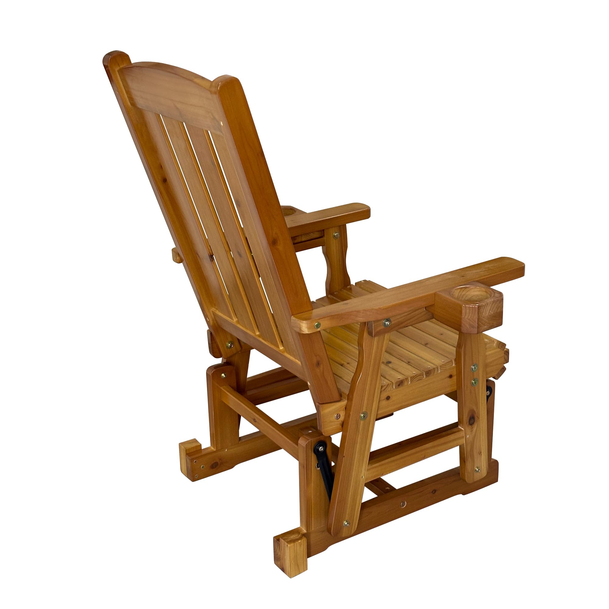 Back. Fortune Candy - Wooden Patio Glider with High Back and Deep Contoured Seat, Solid Fir Wood, Heavy Duty 600 LBS for Porch Yard Garden - Brown.
