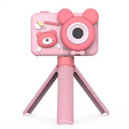 Front. Cluzine - Kids Digital Camera, Cute Bear Dual-Lens Camera with Tripod & Music Player.