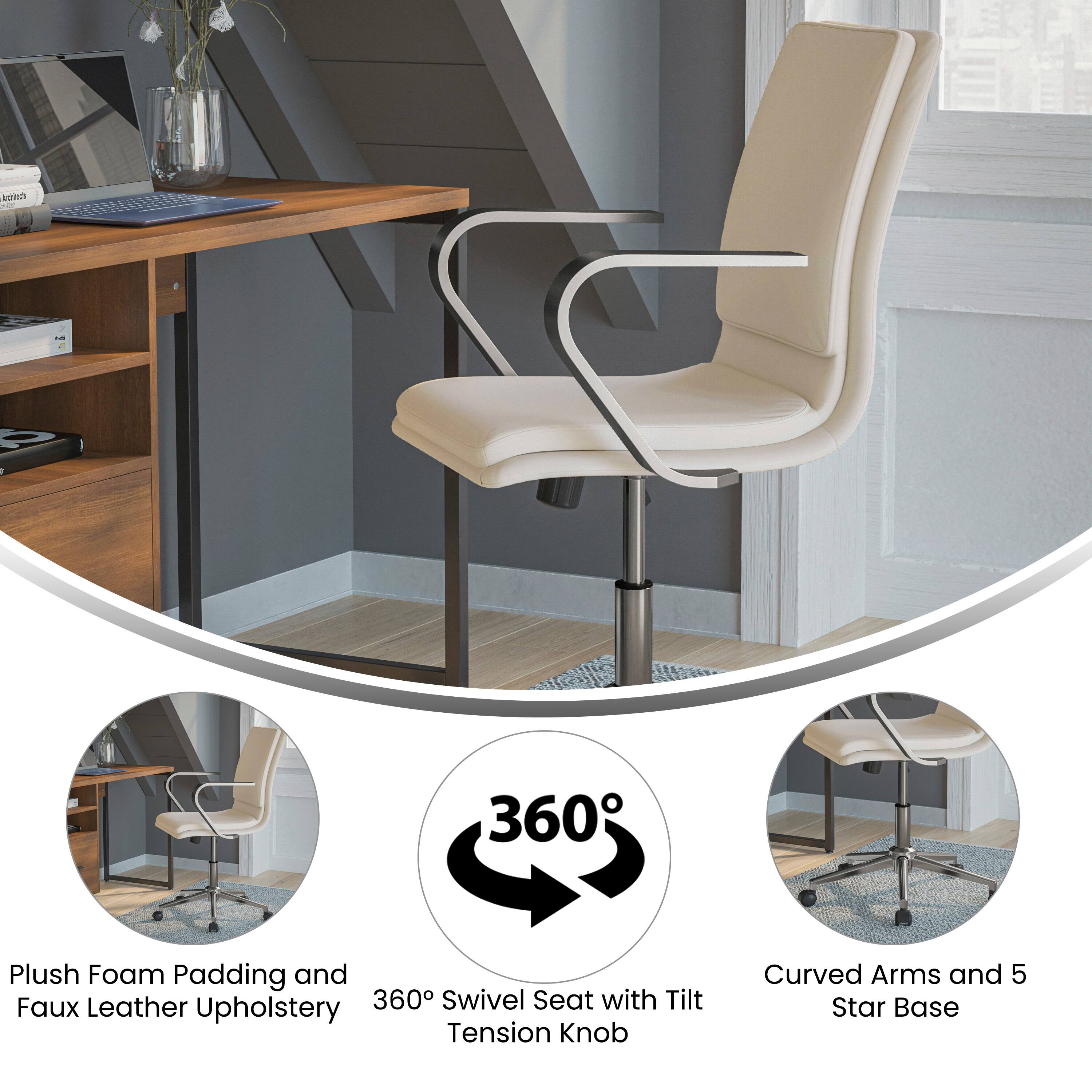 kictn - A 360° Plush Foam Padding and Faux Leather Upholstery 360° Swivel Seat with Tilt Tension Knob, Curved Arms and 5 Star Base
