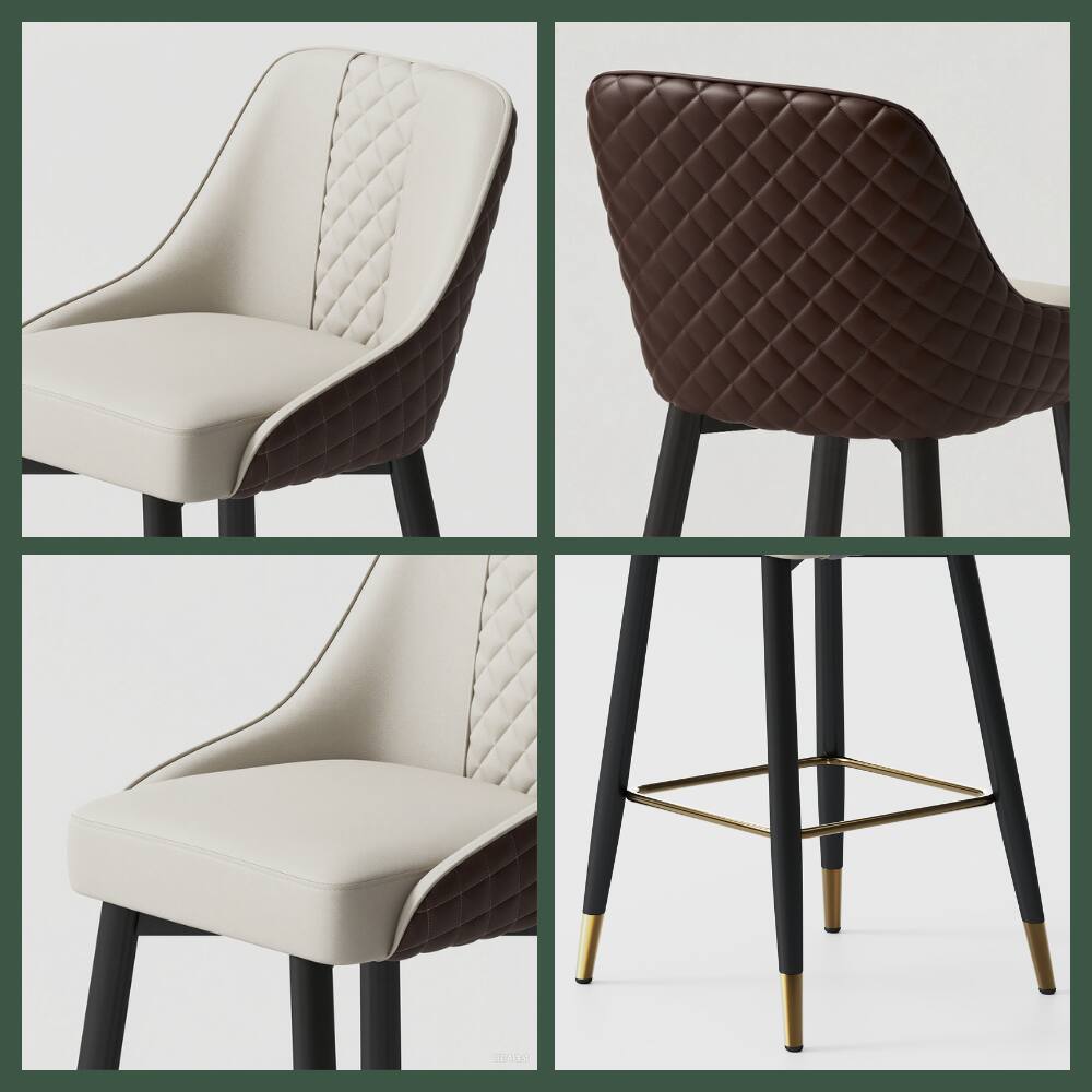 Alt View 4. POVISON - 24" Modern Counter Height Bar Stools Set of 2, Faux Leather Bar Stools for Kitchen Island & Bar Table, Brown & Gray - Brown & Light Gray & PU Leather.
