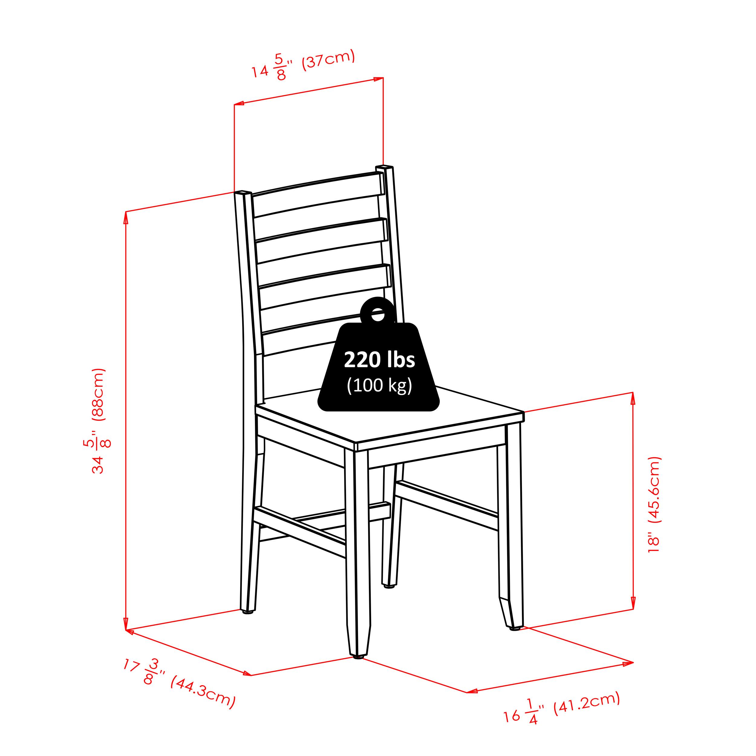 14 5/8" (37cm)  
34 5/8" (88cm)  
220 lbs (100 kg)  
18 1/2" (45.6cm)  
17 3/8" (44.3cm)  
16 1/4" (41.2cm)