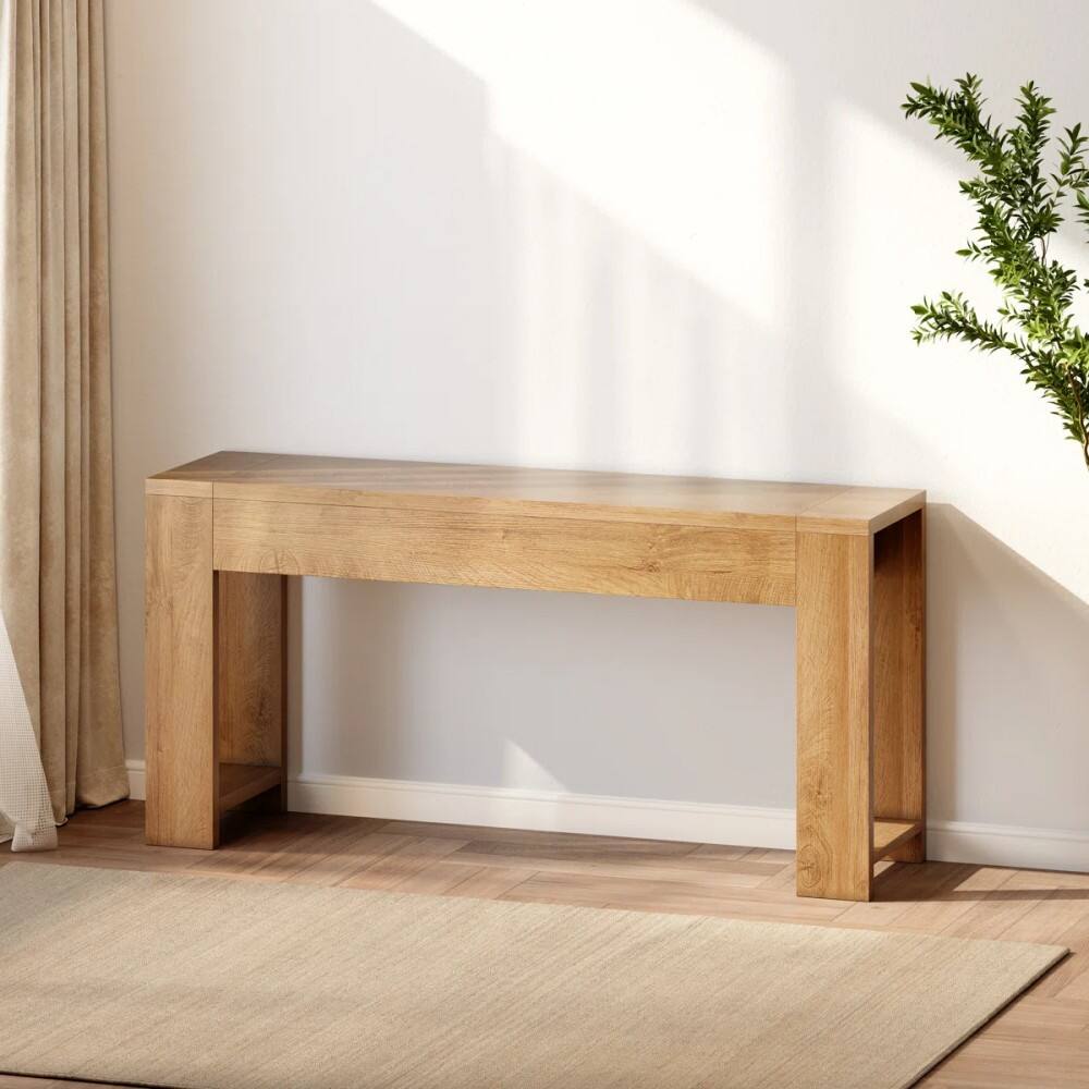 Alt View 7. Furnulem - 60 Inch Light Oak Console Table with 2 Drawers and Side Shelves Farmhouse Entryway Sofa Table - Brown.