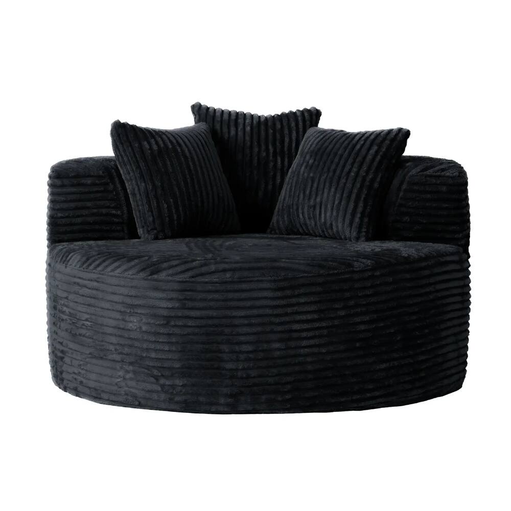 Left. Yardgrace - Oversized Round Lazy Sofa Chair,Corduroy Deep Seat Single Sleeper Sofas, Upholstered Chaise, Cloud Couch for Living Room - Black.
