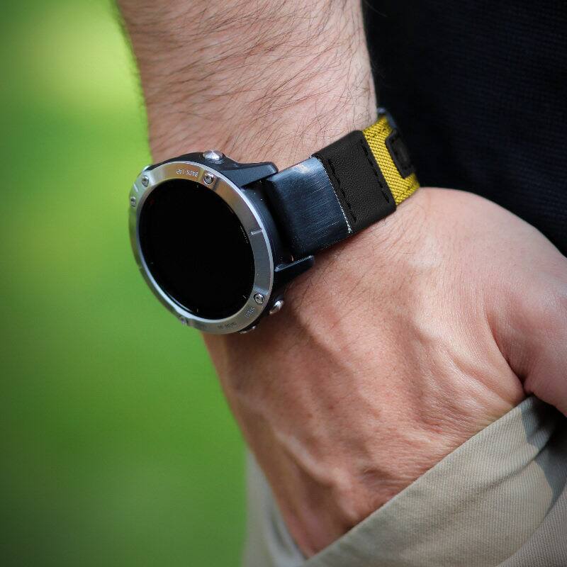 Alt View 2. StrapsCo - Rugged Canvas Band QuickFit 26 Watch Strap For Garmin D2 Mach 2 – 51mm (Extra Extra Long) - Yellow.