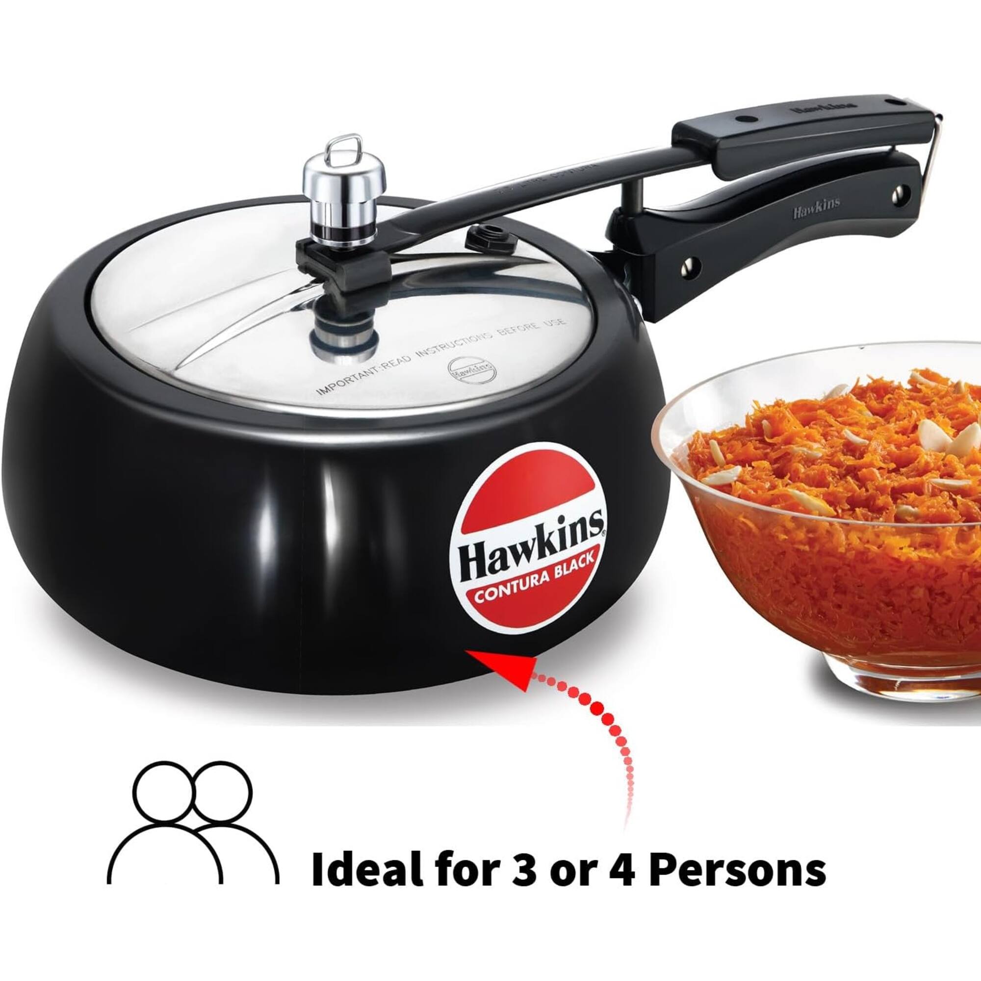 Hawkins  
BEFORE USE INSTRUCTIONS IMPORTANT: READ  
Hawkins CONTURA BLACK  
Ideal for 3 or 4 Persons