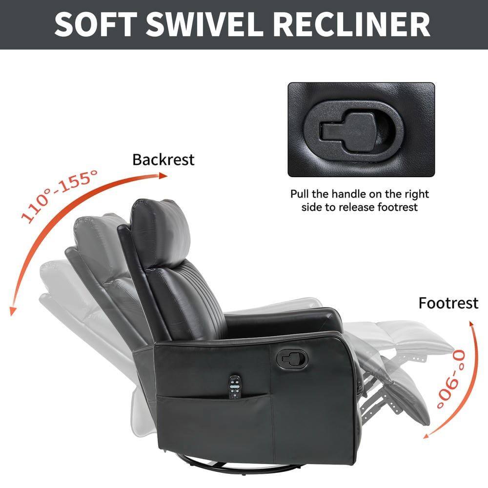SOFT SWIVEL RECLINER

Backrest: 110°-155°

Footrest: 0°-90°

Pull the handle on the right side to release footrest