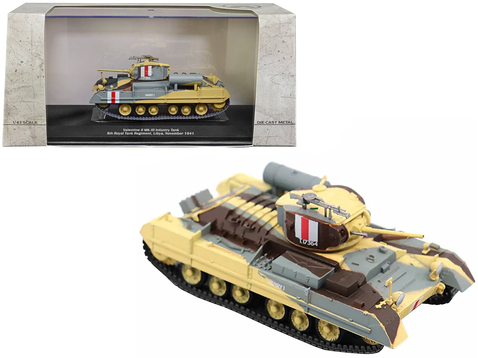 1/43 SCALE  
DIE CAST METAL  
Valentine II MK.III Infantry Tank  
8th Royal Tank Regiment, Libya, November 1941  
L17364  
HARRY I