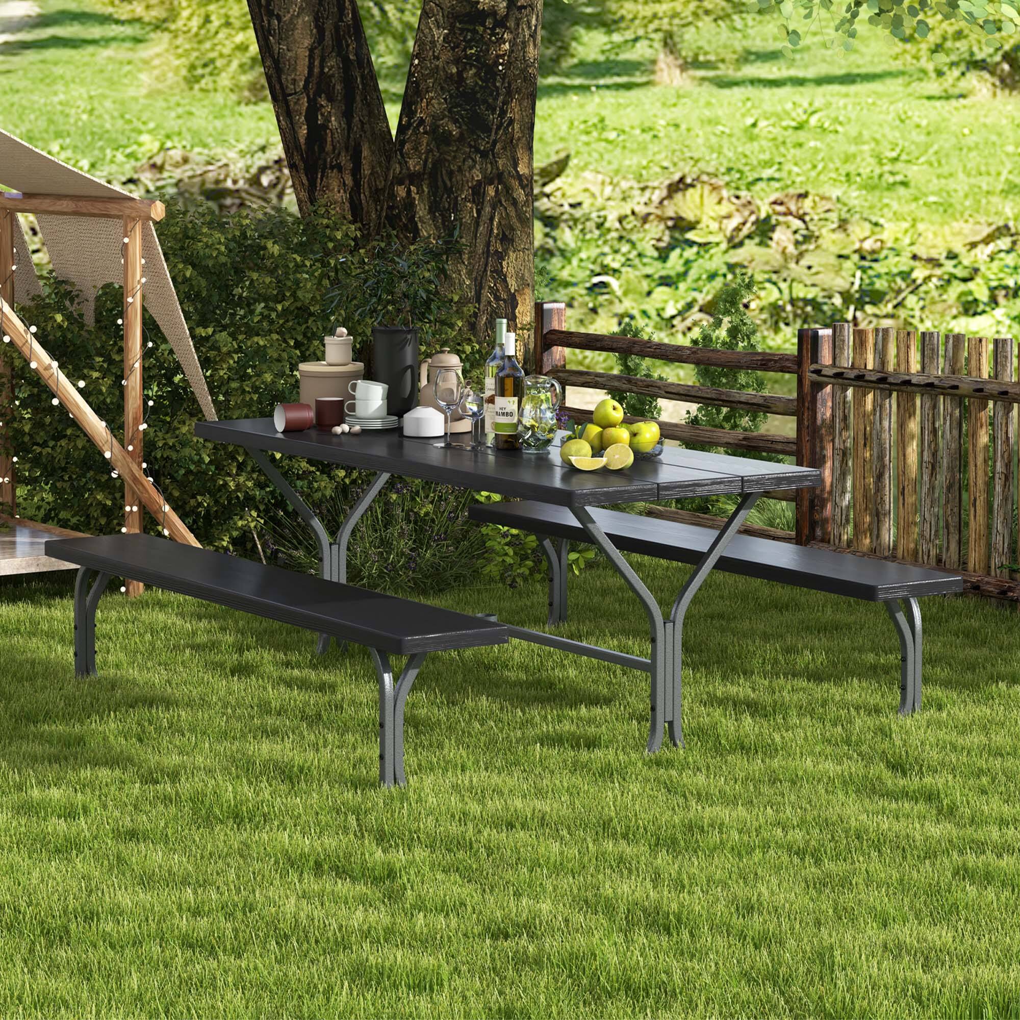 Alt View 3. Costway - Costway 6 FT Picnic Table Bench Set Outdoor Dining Table & 2 Benches with Metal Frame - Black.