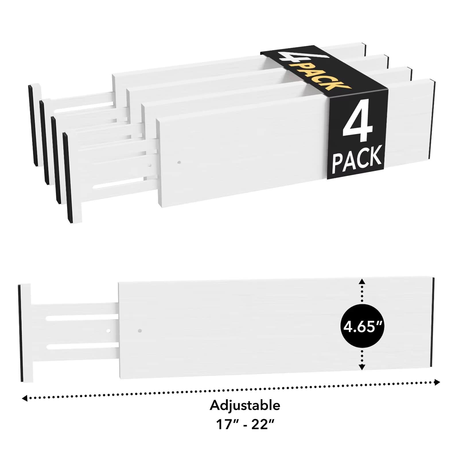 Tooloton - Expandable Drawer Dividers 4-Pack, Adjustable 17-22 Inch, 4.65" High Organizer for Clothing and Dressers - White
