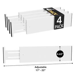 Tooloton - Expandable Drawer Dividers 4-Pack, Adjustable 17-22 Inch, 4.65" High Organizer for Clothing and Dressers - White