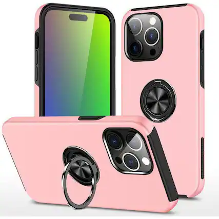 Front. Entronix - Entronix iPhone 16 Pro Case with 360° Circular Ring Gripstand - Pink.
