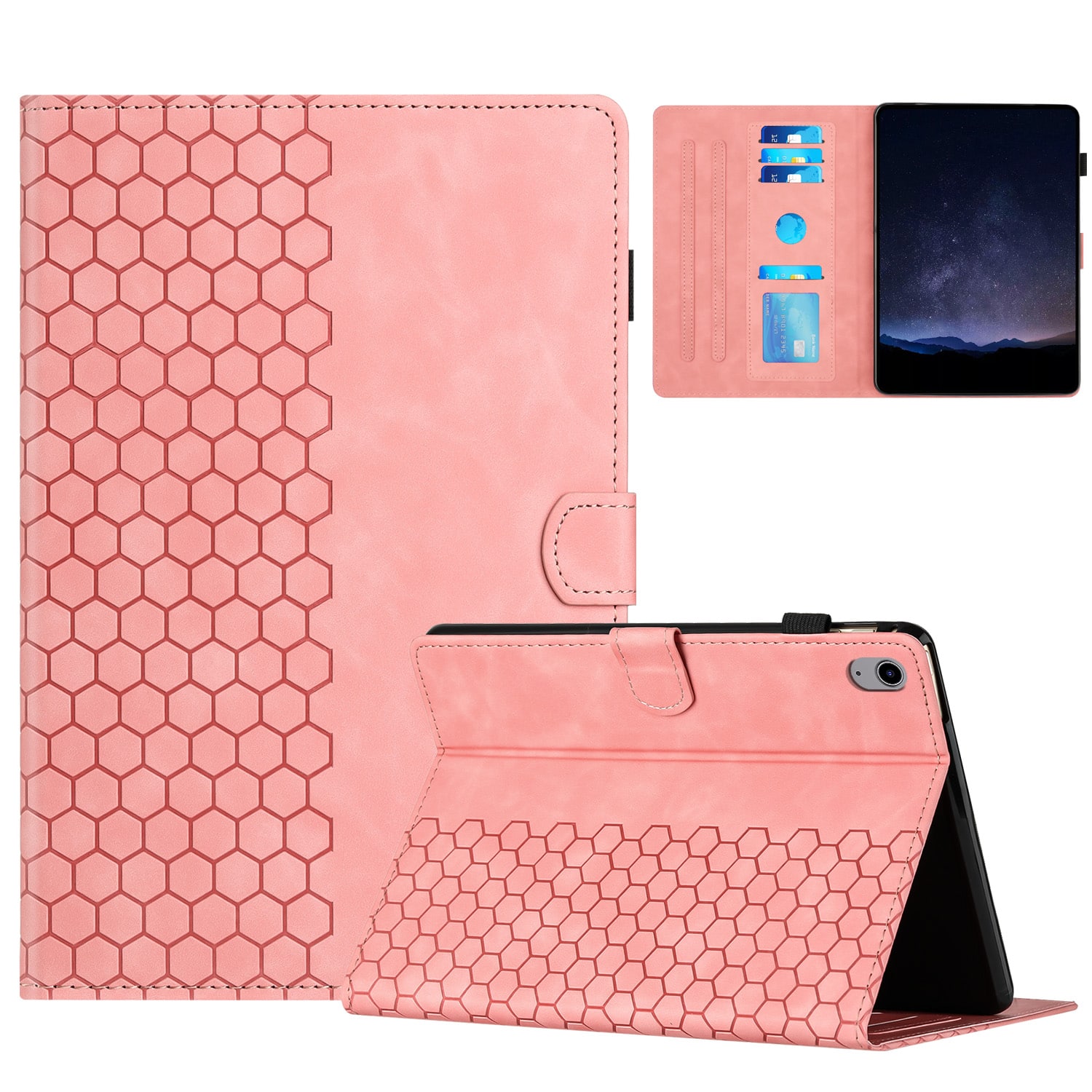 Dteck - Embossed Folio Case for Apple iPad mini (A17 Pro) 2024 / iPad mini 7th/6th Gen,Faux Leather Card Slots Stand Cover - Pink