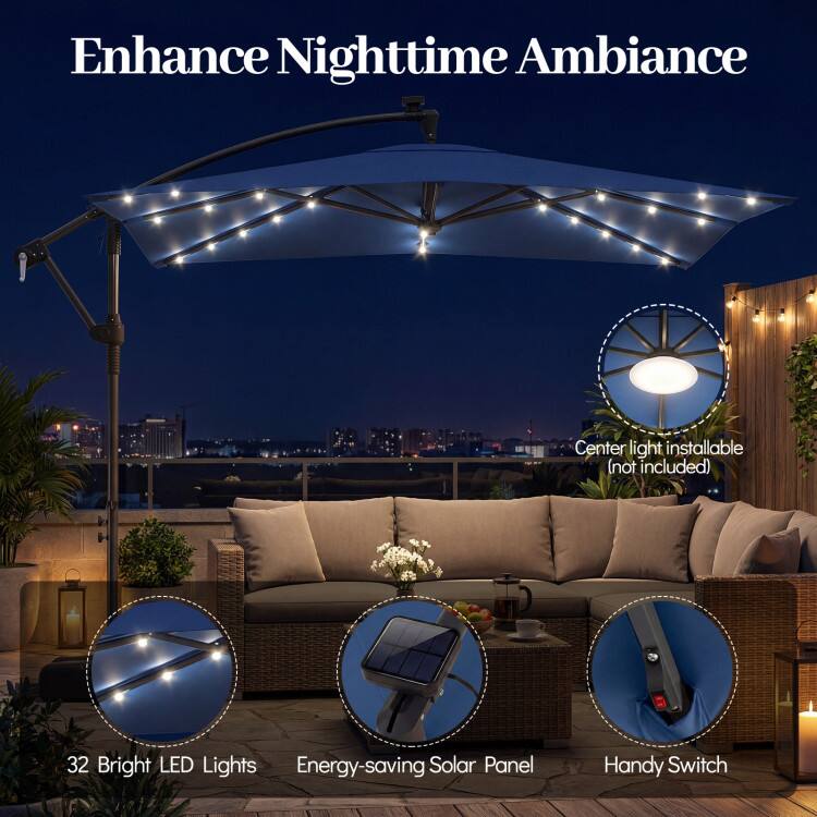 Enhance Nighttime Ambiance

- Center light installable (not included)
- 32 Bright LED Lights
- Energy-saving Solar Panel
- Handy Switch