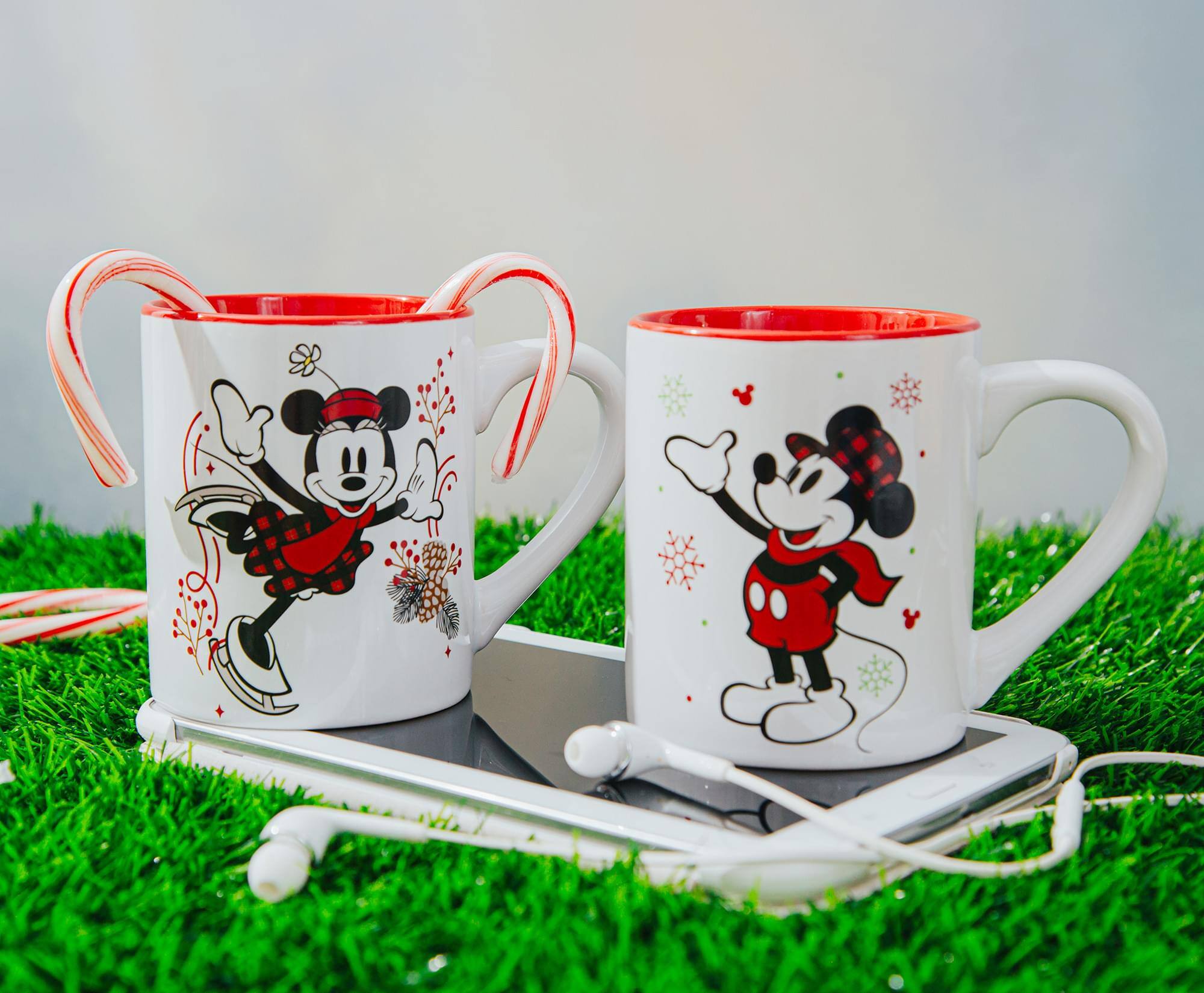 Alt View 5. Silver Buffalo - Disney Mickey and Minnie Mouse "Celebrate The Season" Ceramic Mugs | Set of 2 - Red/White.