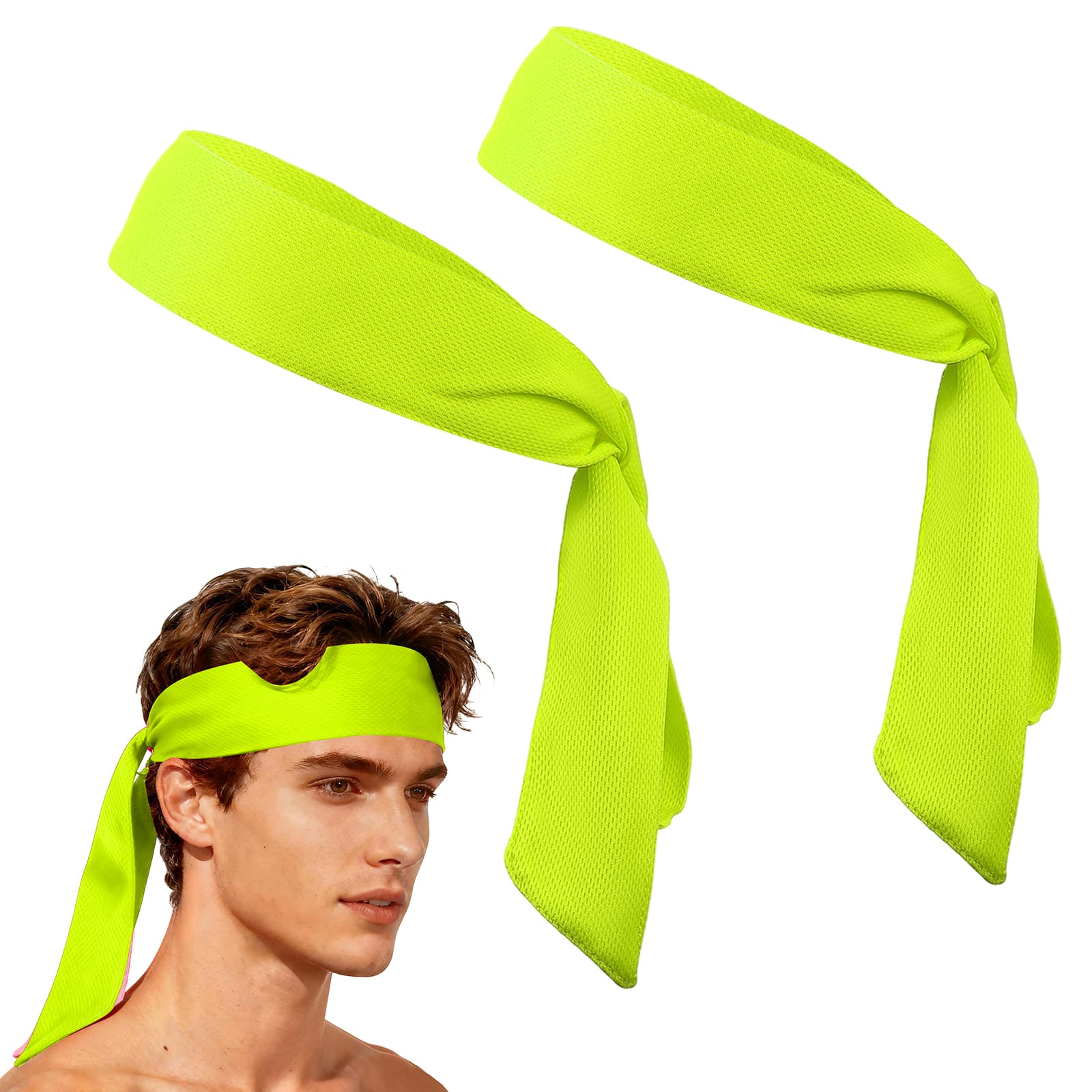Unique Bargains - Tie Sweatband Headband, Adjustable Non-Slip Moisture Wicking Athletic Headband, 2pcs - For Tennis/Karate/Workout/Yoga - Fluorescent Yellow price history on PriceWatchPro