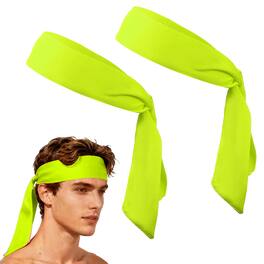 Unique Bargains - Tie Sweatband Headband, Adjustable Non-Slip Moisture Wicking Athletic Headband, 2pcs - For Tennis/Karate/Workout/Yoga - Fluorescent Yellow