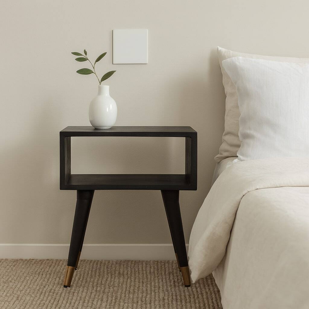 Angle. Artisan Furniture - Artisans Furniture Mid-Century Open Bedside - Black.