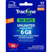 Tracfone - $77 Unlimited Talk & Text 6GB of Data 180-Day - Prepaid Plan [Digital] - Front_Zoom