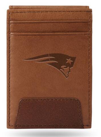Alt View 1. Rico Industries - New England Football Patriots Embossed Premium Brown Leather Front Pocket Money Clip Wallet - Multi.