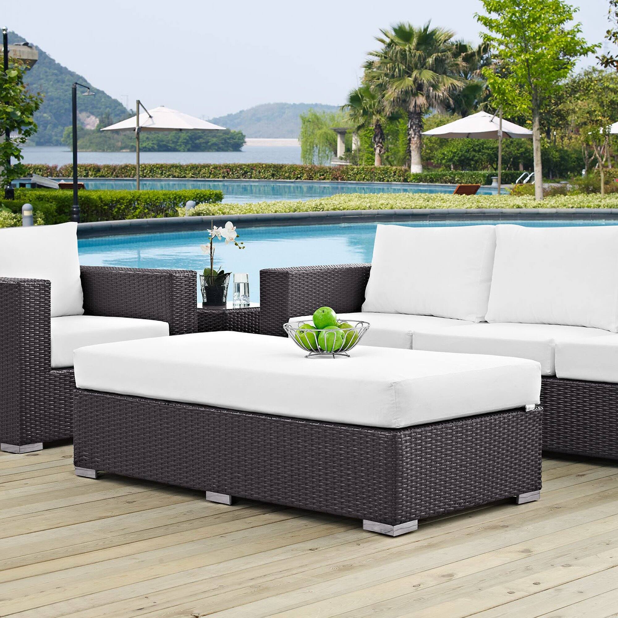 Front. Modway - Convene Outdoor Patio Fabric Rectangle Ottoman by Modway - Espresso White.