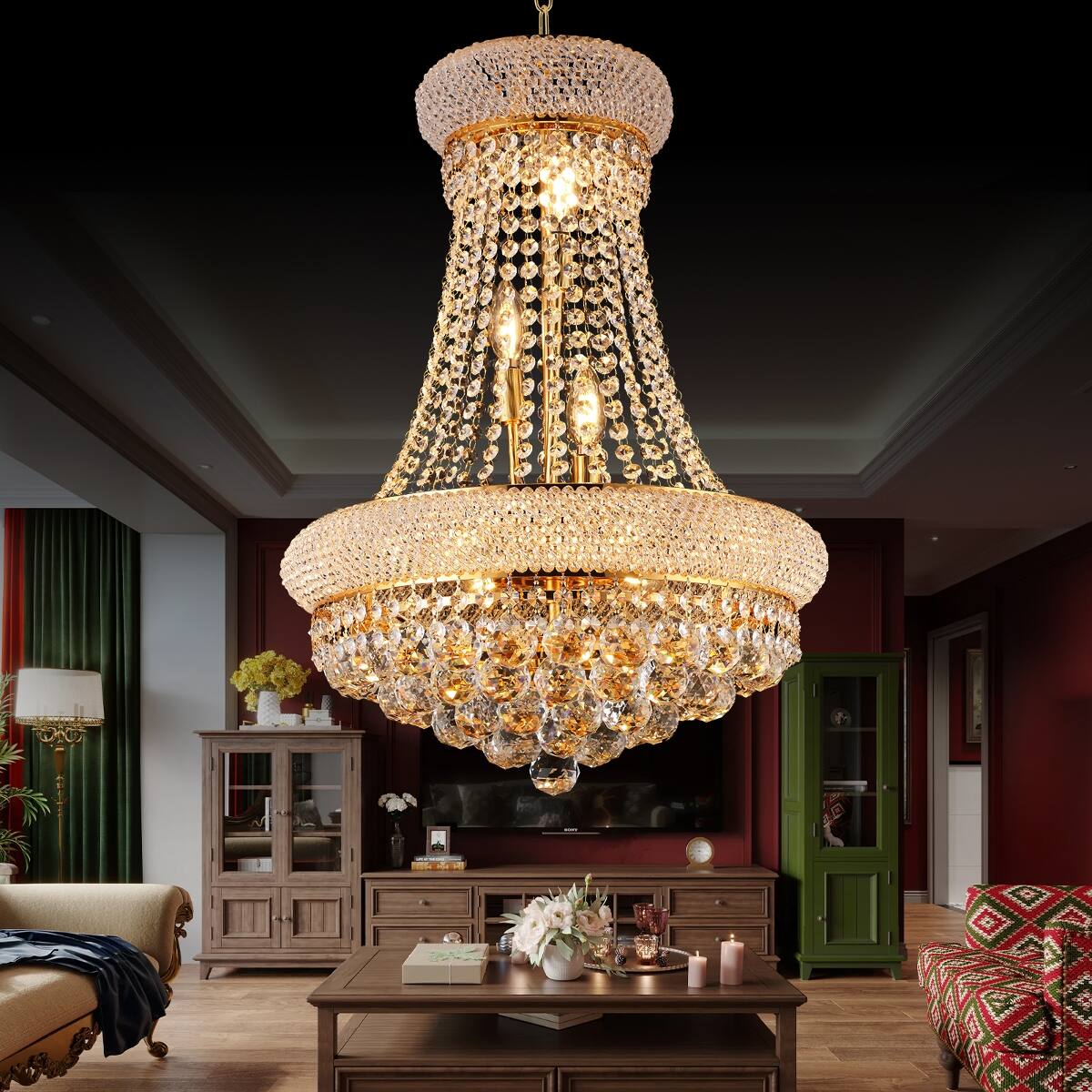 Alt View 8. Loheer - Loheer 18 inch Gold Crystal Chandelier, French Empire Ceiling Light with LED Bulbs for Dining Room.