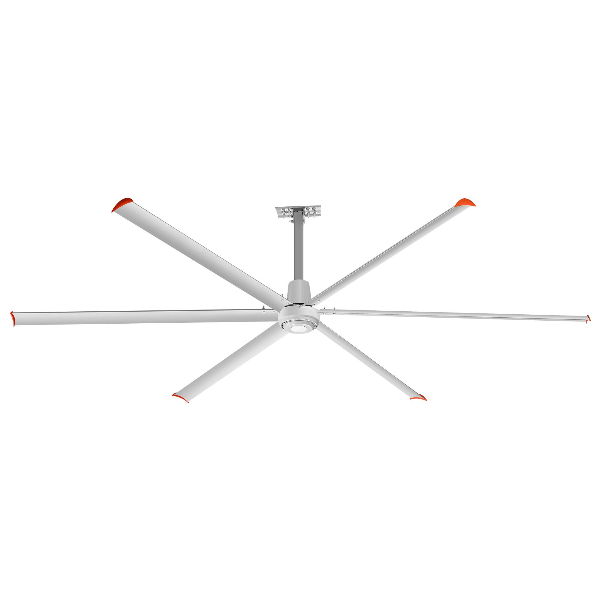Angle. Breezary - 144 Inch 12ft HVLS Industrial Ceiling Fan, 1P 110V, DC Motor, Aluminum Blades, Downrod Mount, Commercial Grade - 144-in-Sliver (6-Blade).