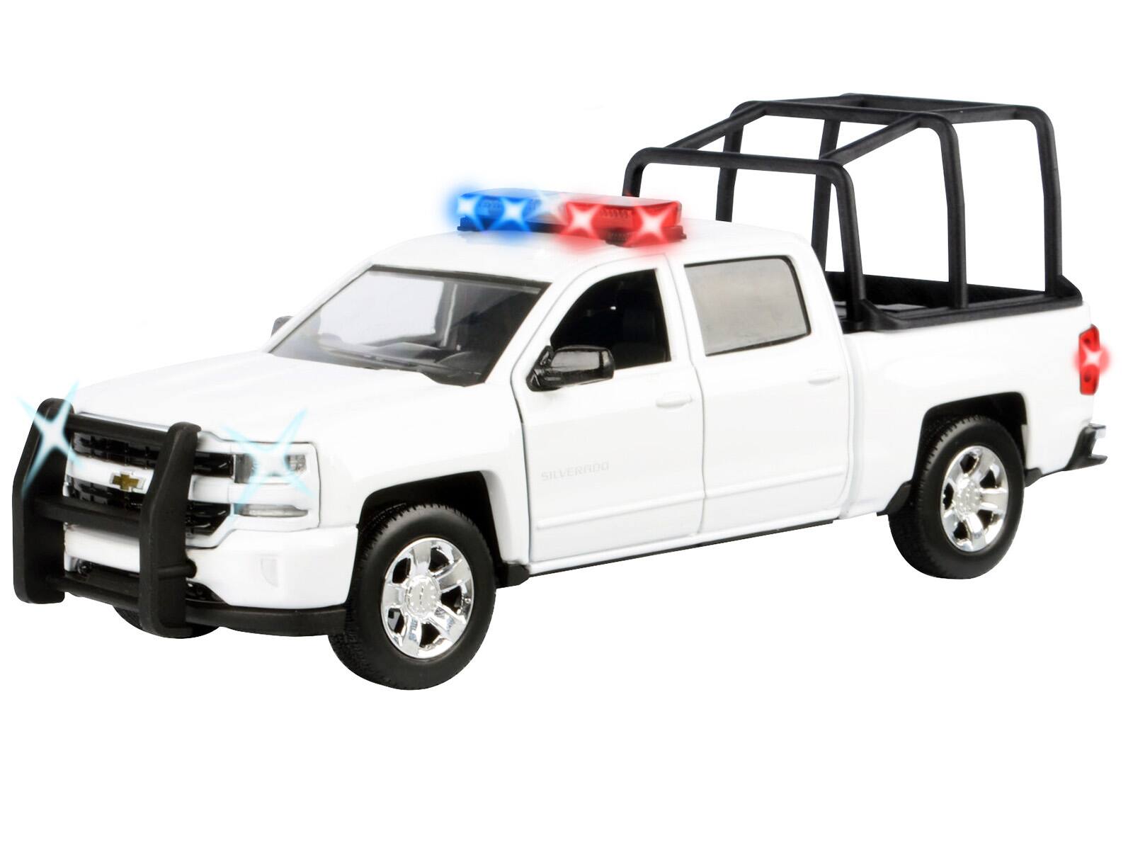 Alt View 1. Motormax - 2017 Chevrolet Silverado 1500 LT Z71 Crew Cab Pickup Truck with White with Lights and Sounds 1/27 Model Car by Motormax.