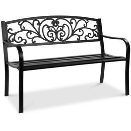 Best Choice Products - Outdoor Steel Bench Garden Patio Porch Furniture w/ Floral Design Backrest - Black