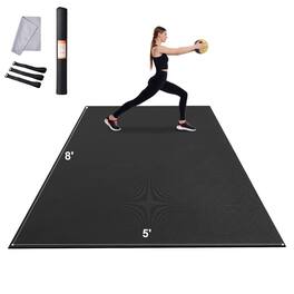VEVOR - Exercise Mat, Non Slip High Density Premium Yoga Mat, Fitness & Exercise Mat with Bag & Carry Strap(8x5ft) - Black