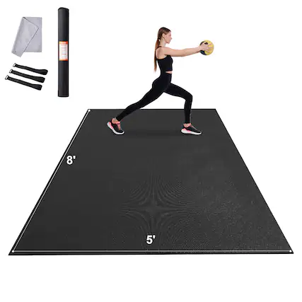 Front. VEVOR - Exercise Mat, Non Slip High Density Premium Yoga Mat, Fitness & Exercise Mat with Bag & Carry Strap(8x5ft) - Black.