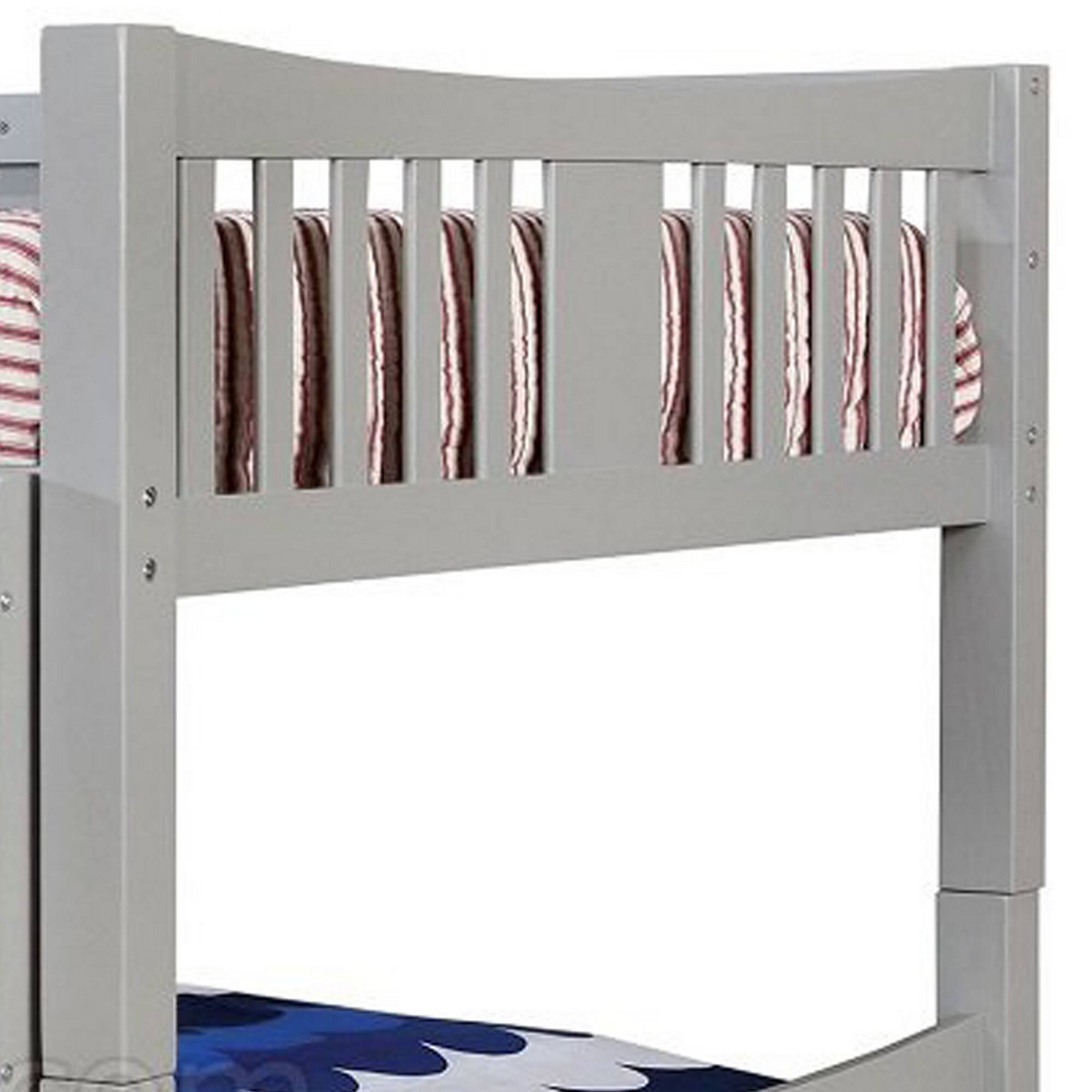 Alt View 3. Manhattan Lane - Slatted Full Over Full Bunk Bed with Attached Ladder, Gray - Gray.