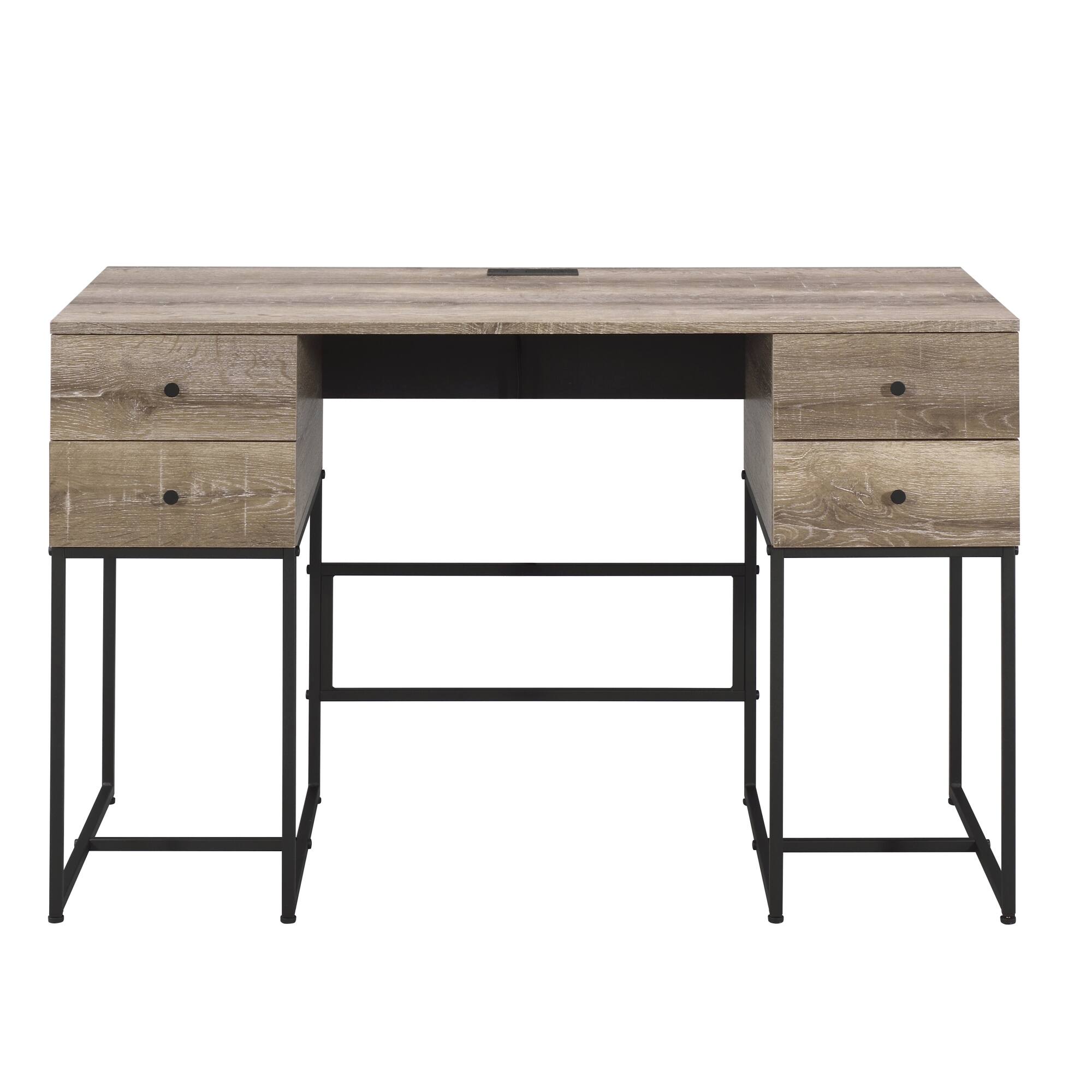 Alt View 1. GOODSILO - Rustic Oak and Black Metal Writing Desk with USB Charging Port and Storage Drawers for Home Office - Oak.