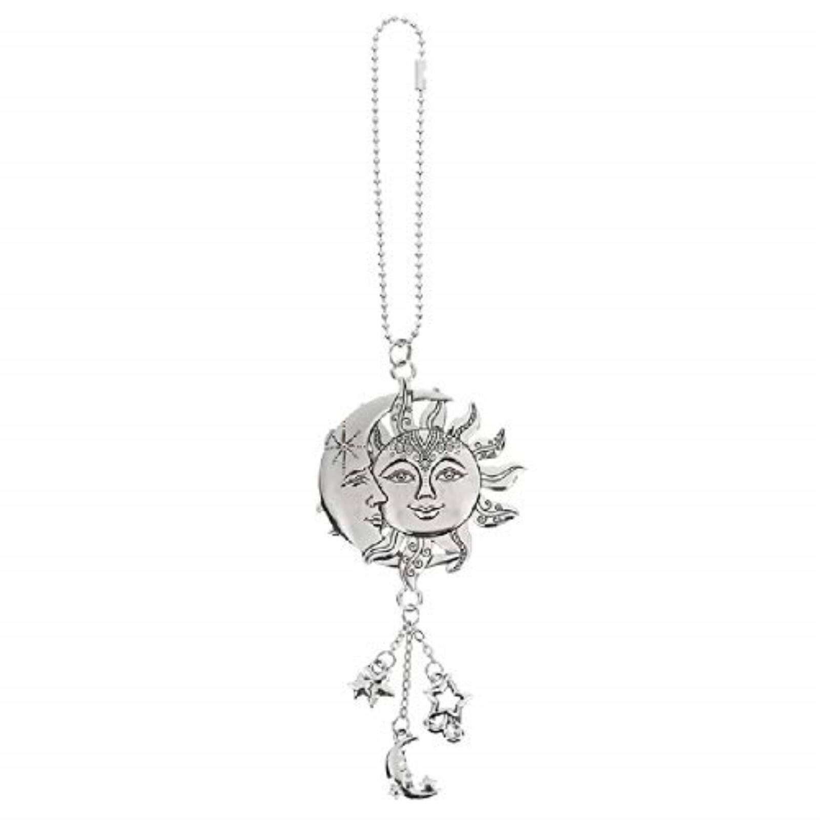 Front. Ganz - Ganz Sun and Moon Zinc Metal Car Charm with Silver Chain - Silver.