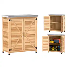 Outsunny - Storage Cabinet, Outdoor Prep Table w/ Metal Tabletop, Shelves and Double Doors for Patio, Garden
