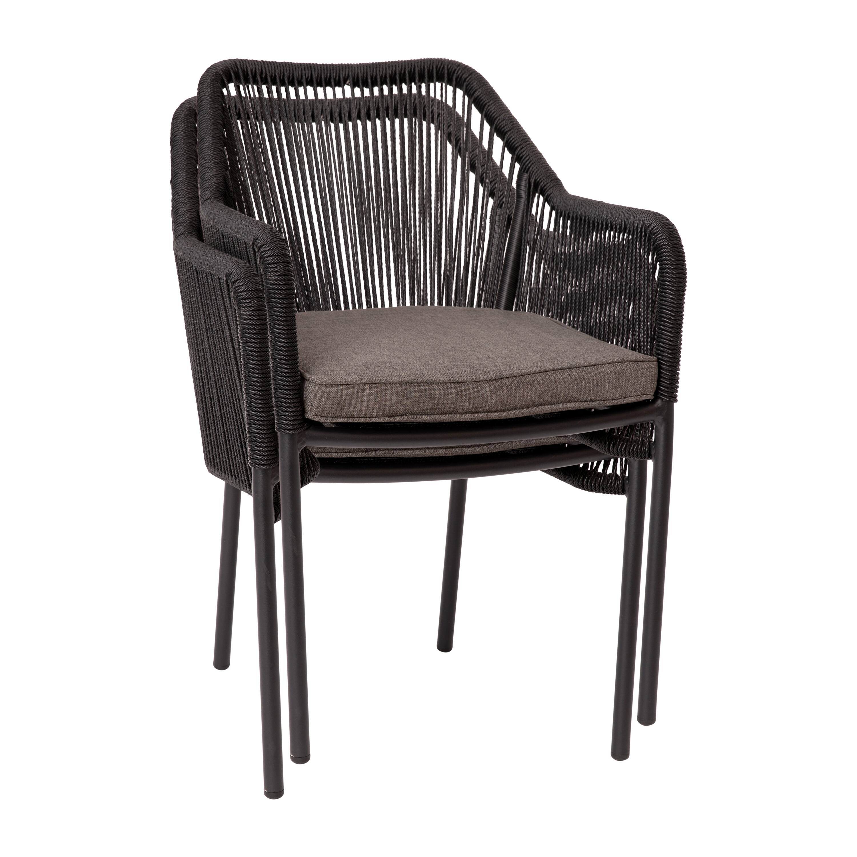Alt View 10. Emma + Oliver - Talmadge Woven All-Weather Outdoor Two-Piece Club Chair Set with Coordinating Cushions for Porch, Backyard and Patio - Gray Cushion/Black Frame.