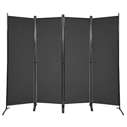 Front. Pefilos - 4-Panel Room Divider with Powder Coated Steel Frame, Privacy Screen with Upgraded Arced Feet, Room Divider for Indoor - Black.