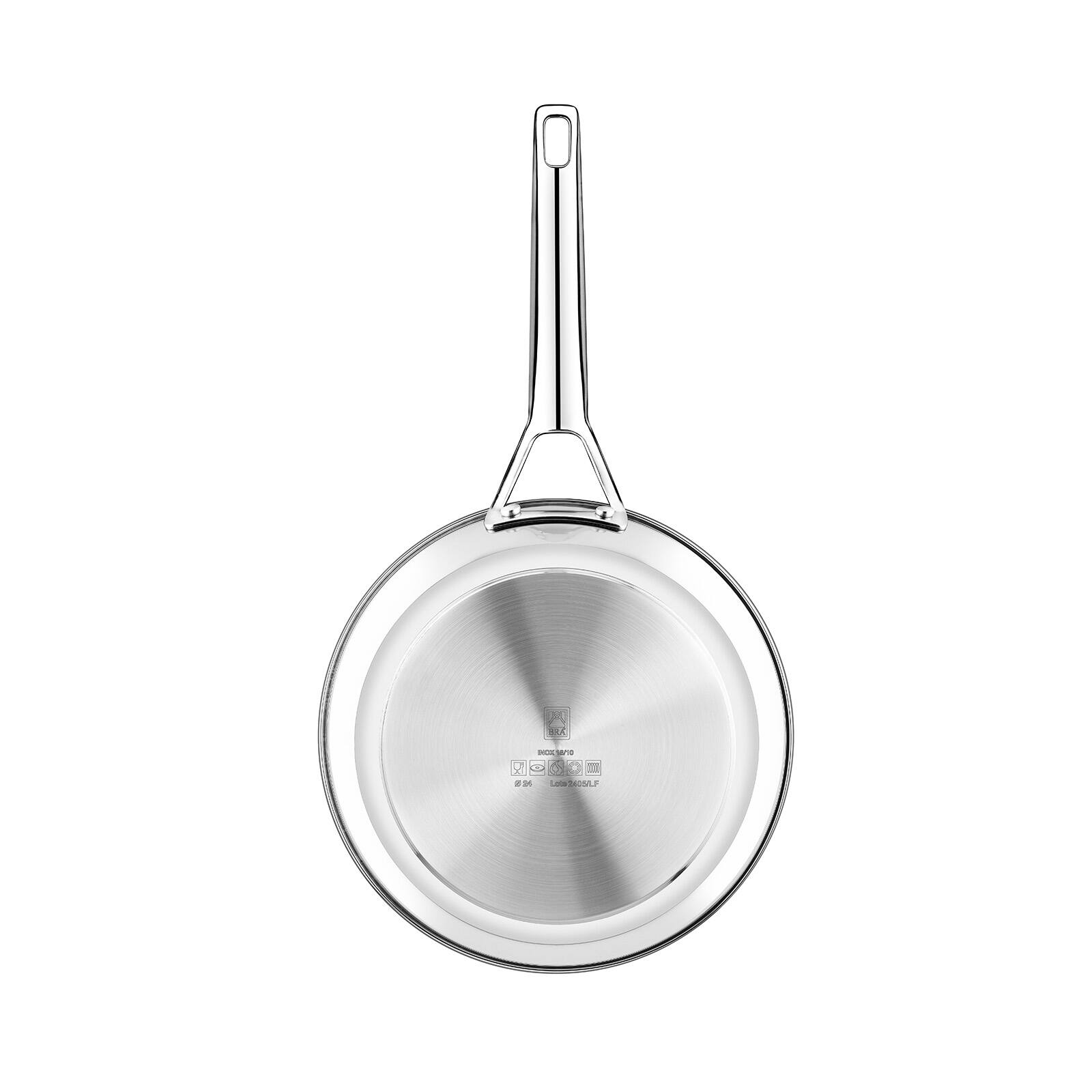 Alt View 2. BRA Cookware - Signature Stainless Steel Professional Deep High Side Frypan, 9.5-Inch - Silver.