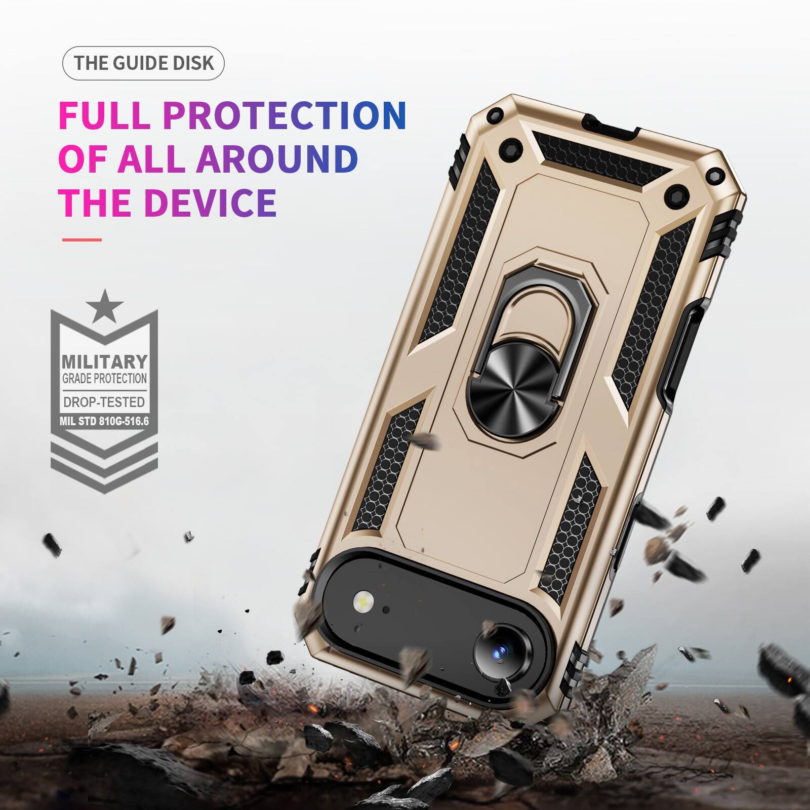 THE GUIDE DISK  
FULL PROTECTION OF ALL AROUND THE DEVICE  
MILITARY GRADE PROTECTION  
DROP-TESTED  
MIL STD 810G-516.6