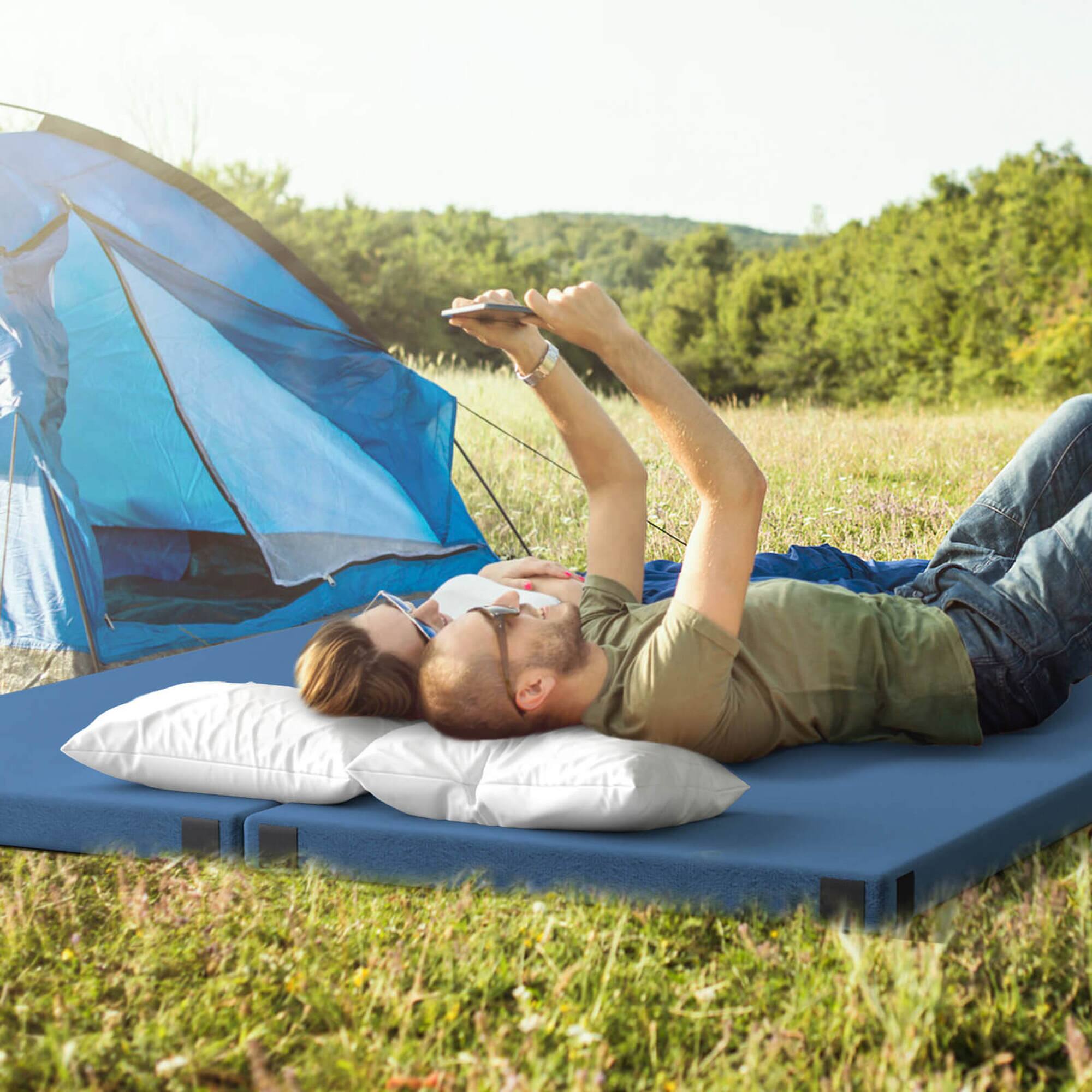 Alt View 1. Costway - Costway Memory Foam Camping Mattress with Anti-slip Bottom Travel Bag for Outdoor Sleeping Blue - Blue.