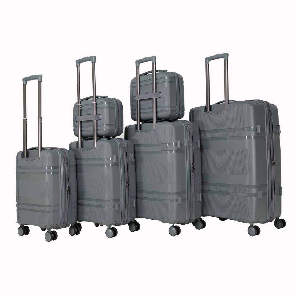 BreeBe - 6-Piece Expandable Hard Shell Luggage Set with Spinner Wheels and Password Lock, Lightweight Travel Suitcases - Gray