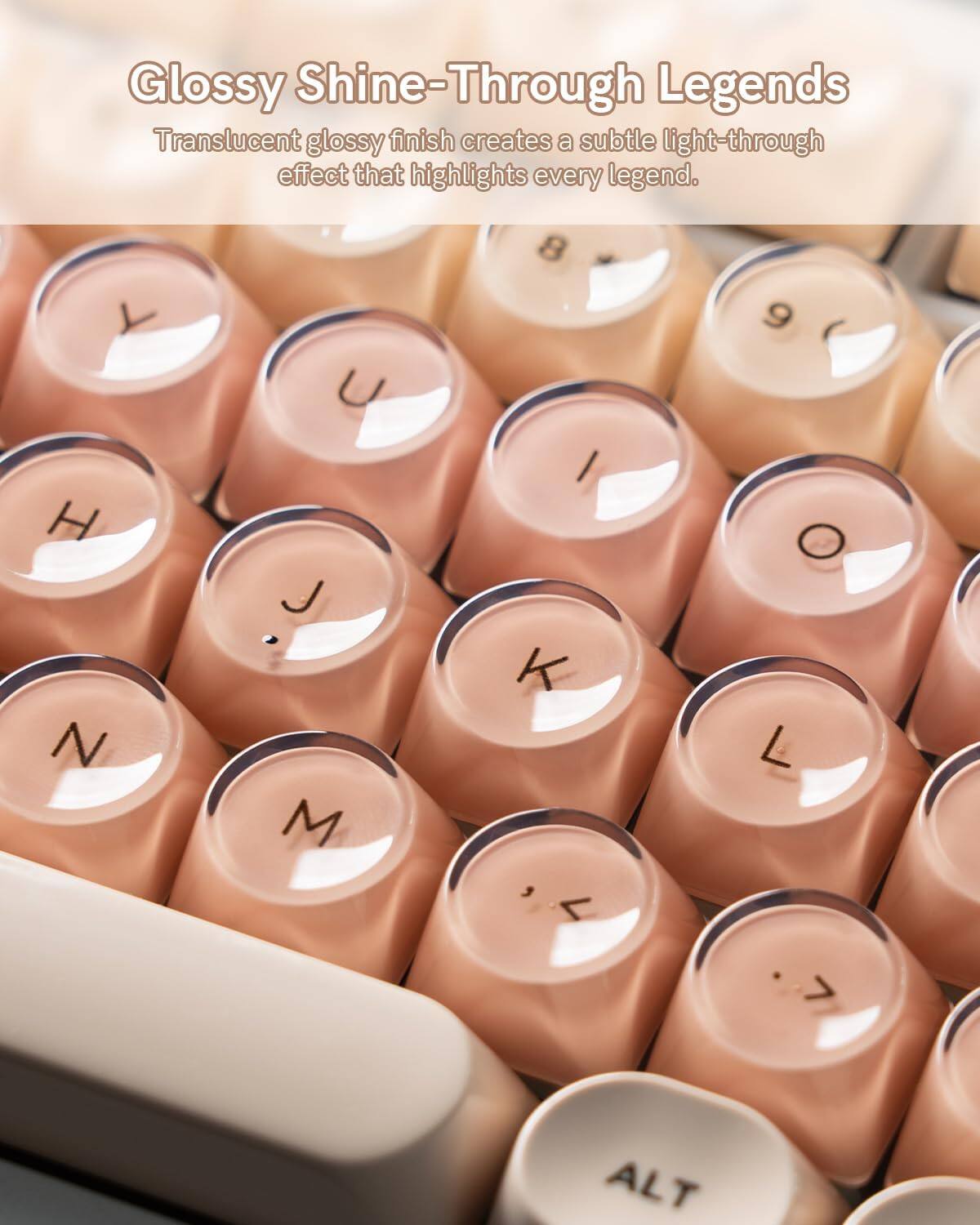 Glossy Shine-Through Legends  
Translucent glossy finish creates a subtle light-through effect that highlights every legend.