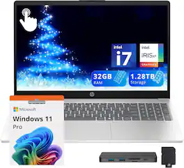HP - 15.6" FHD Touchscreen Laptop,Intel i7-1355U,32GB RAM,1TB SSD+288GB Dock Station,Iris Xe Graphics,Win 11 Pro - Silver