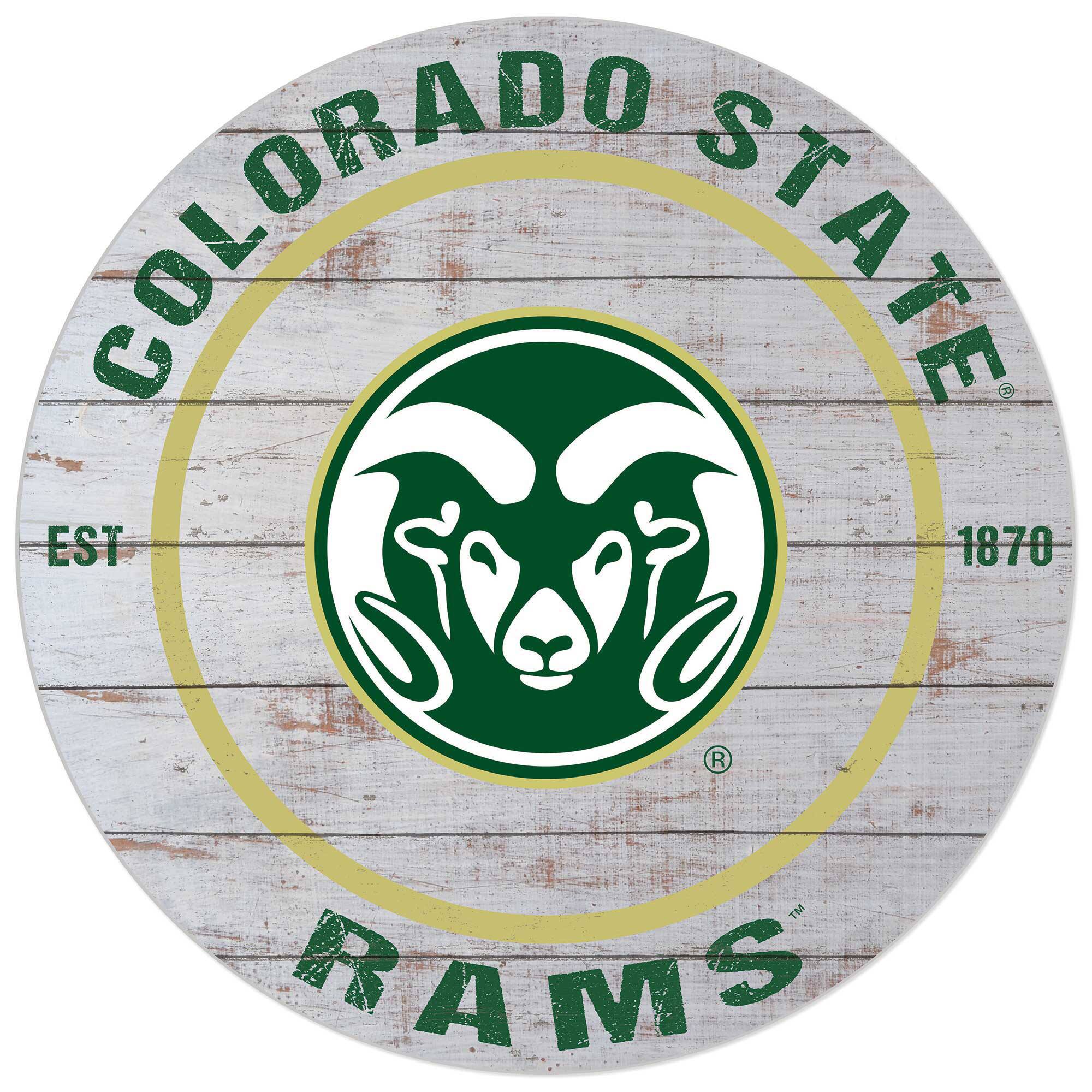 White Colorado State Rams 20'' x 20'' Indoor/Outdoor Weathered Circle Sign