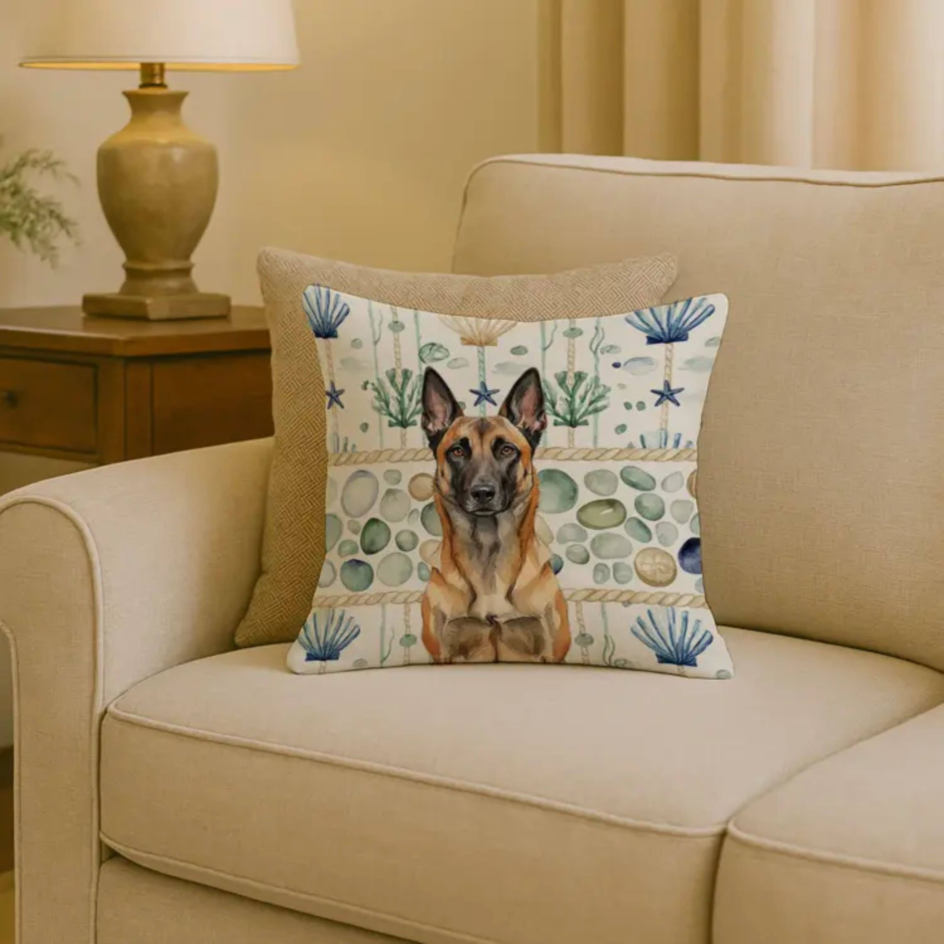 Angle. Kitcheniva - 18" x 18" Coastal Sea Design Throw Pillow Home Decor Belgian Malinois - Multicolor.