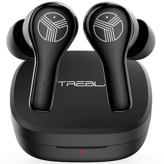 TREBLAB - WX8 - True Wireless Earbuds with Pure Sound, Soft Silicone Ear Buds, IPX8 Waterproof, 28H Play, Wireless Charging - Black