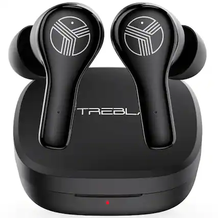 Front. TREBLAB - WX8 - True Wireless Earbuds with Pure Sound, Soft Silicone Ear Buds, IPX8 Waterproof, 28H Play, Wireless Charging - Black.