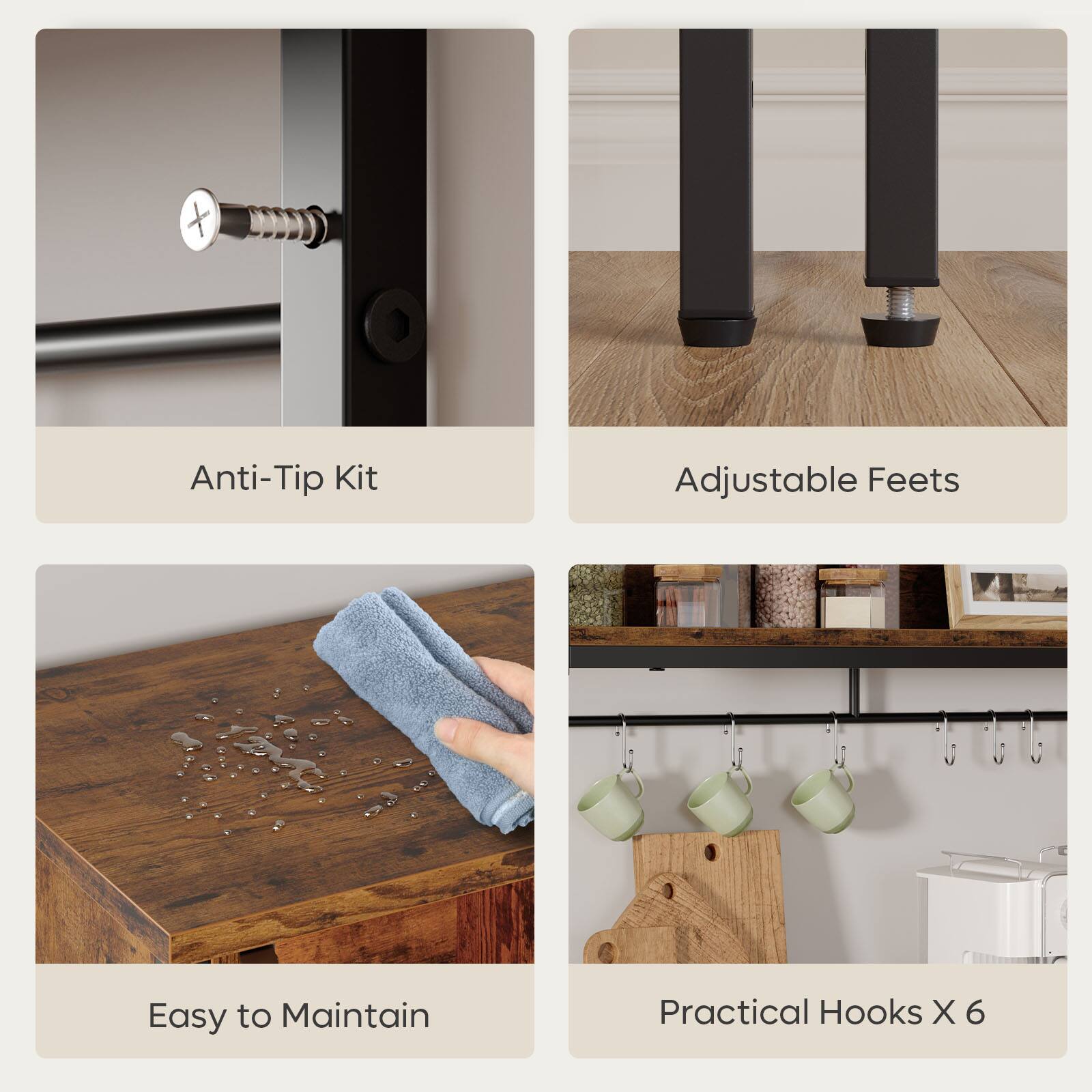 Anti-Tip Kit  
Adjustable Feet  
Easy to Maintain  
Practical Hooks X 6