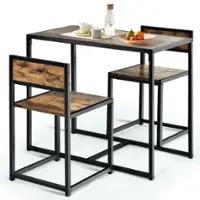Costway - 3 pcs Dining Set Compact Table and 2 Chair Home Kitchen Breakfast Antique - Antique Brown - Front_Zoom