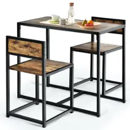 Costway 3 pcs Dining Set Compact Table and 2 Chair Home Kitchen Breakfast Antique - Antique Brown